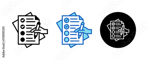 Survey Form Multiple Style Icon Set Collection Mixed, Blue & Line. 