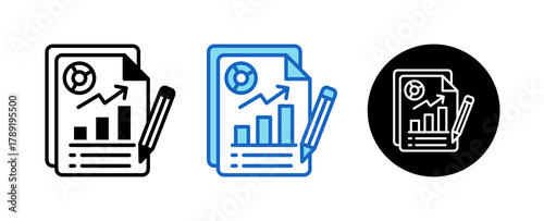 Statistical Report Multiple Style Icon Set Collection Mixed, Blue & Line. 
