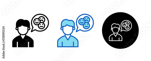 Sentiment Analysis Multiple Style Icon Set Collection Mixed, Blue & Line. 