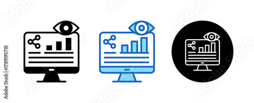 Monitoring Multiple Style Icon Set Collection Mixed, Blue & Line. 