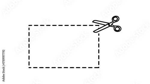 Vector illustration of scissors cutting a dashed line to create a coupon or ticket, on a transparent background