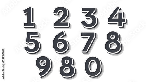Vector illustration of numbers one through nine and zero on a transparent background on a transparent background