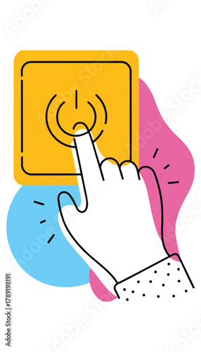 Hand press power button colour line art