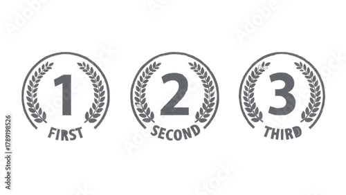 Vector illustration of first second and third place medals with laurel wreath on a transparent background