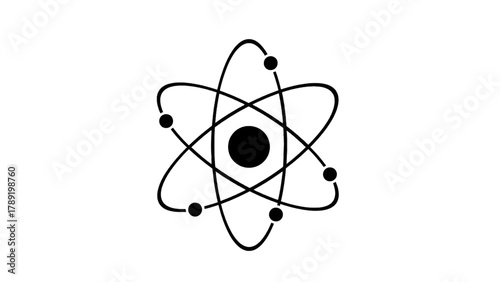 Vector illustration of atomic structure diagram representing atom nucleus and electron orbits on a transparent background