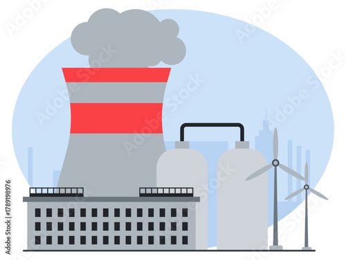 Smog pollution. Industrial factory with pipes pollutes environment with toxic smoke. Industry vector illustration. Flat illustration concept.
