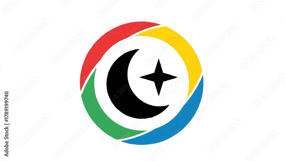 Obraz premium Vector illustration&nbsp;of colorful circular logo with moon and star on a transparent background