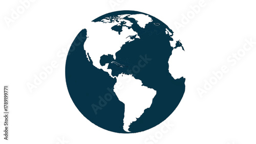 Vector illustration of dark blue globe showing north and south america on a transparent background