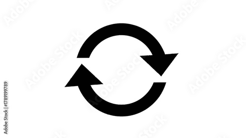 Vector illustration of black circular arrows indicating refresh or repeat action on a transparent background
