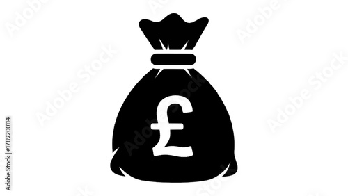 Vector illustration of black money bag icon with pound sterling symbol, representing finance and wealth on a transparent background