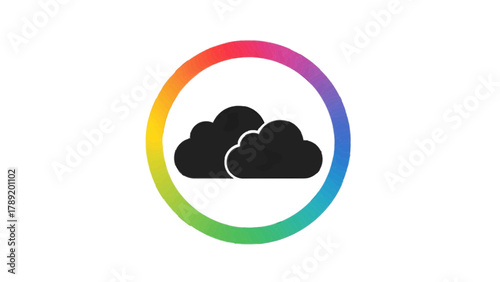 Vector illustration of cloud icon with two clouds inside a colorful aperture on a transparent background