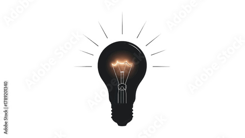 Vector illustration of silhouette of a glowing light bulb with radiating lines, symbolizing an idea, on a transparent background