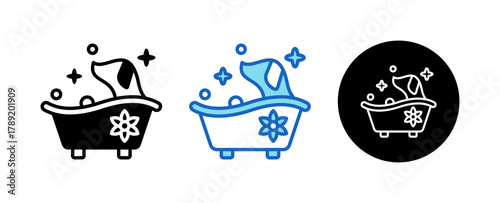 Pet Spa Multiple Style Icon Set Collection Mixed, Blue & Line. 