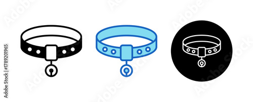 Collar Multiple Style Icon Set Collection Mixed, Blue & Line. 