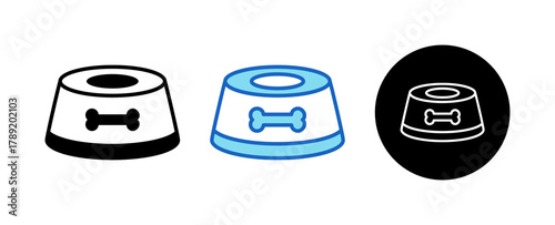 Dog Bowl Multiple Style Icon Set Collection Mixed, Blue & Line. 