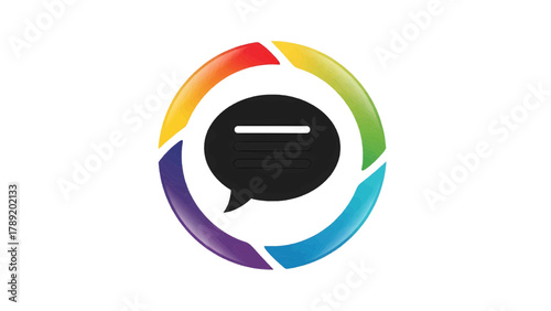 Vector illustration of speech bubble icon with horizontal lines inside a colorful circle on a transparent background