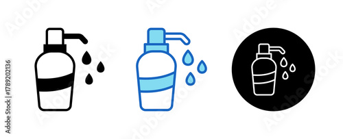 Soap Bottle Multiple Style Icon Set Collection Mixed, Blue & Line. 