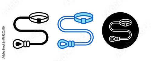 Leash Multiple Style Icon Set Collection Mixed, Blue & Line. 