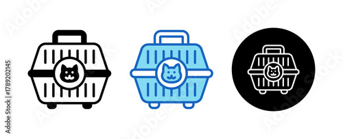 Pet Carrier Multiple Style Icon Set Collection Mixed, Blue & Line. 