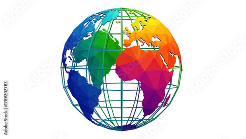 Vector illustration of colorful geometric globe representing the world and global connection on a transparent background