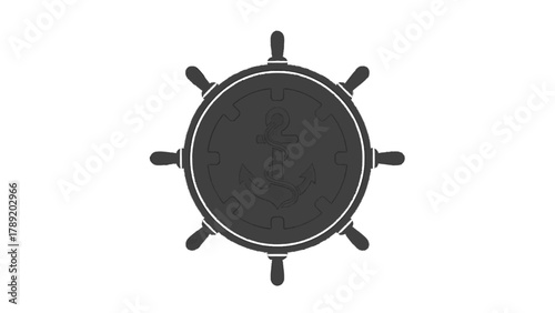 Vector illustration of nautical ship wheel with anchor emblem on a transparent background