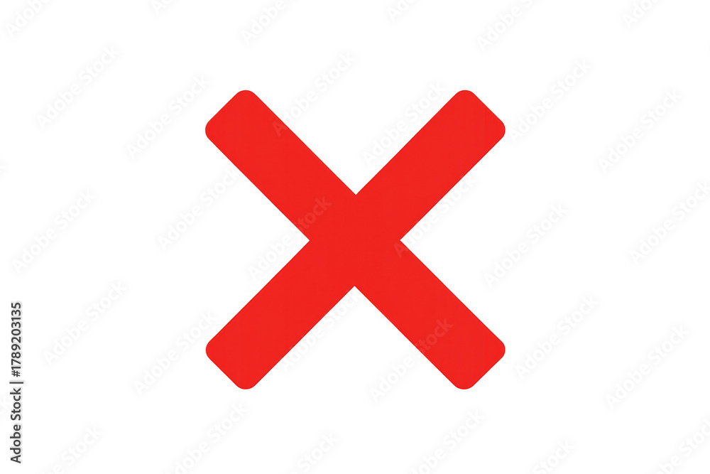 Obraz premium Red x mark icon indicating negative results, incorrect answers, an error, or a denied action on transparent background