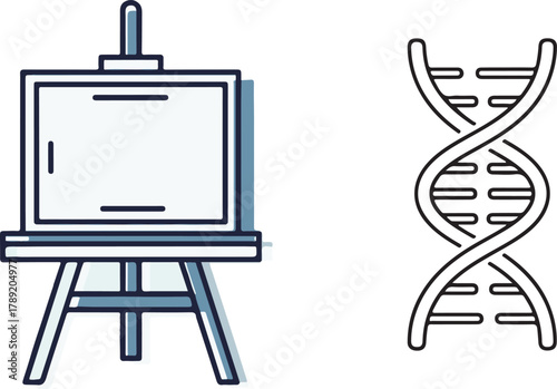 Minimalist Outline Easel and DNA Double Helix Vector Graphics