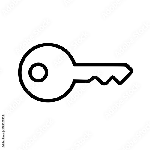 A simple black and white outline drawing of a single key.