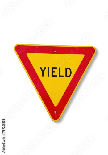 Free Download A yellow inverted triangular road sign with a red border featuring the word YIELD in black secured by three fasteners against a white background - GFXLoad