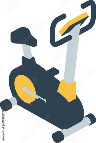 Isometric illustration of an exercise bike on a white background.