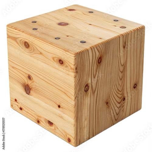 Rustic wooden cube with visible knots and grain, perfect for modern design, DIY projects, and natural decor inspiration