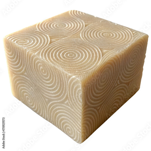 Exquisite handcrafted soap bar featuring elegant swirling embossed patterns, a luxurious bathing essential for a spa-like experience at home.