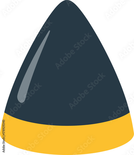Flat design vector illustration of a dark blue and yellow bullet tip.