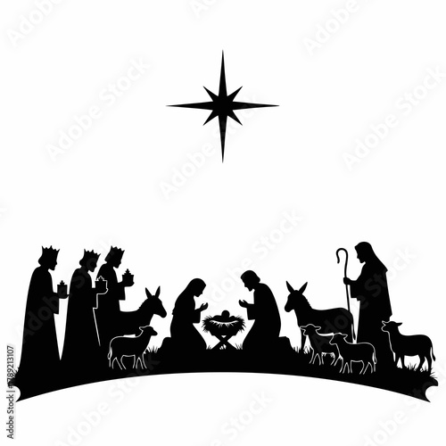 vector silhouette of the nativity scene