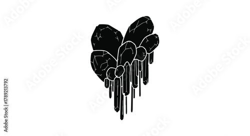 Abstract black heart shape with dripping elements, symbolizing love and emotion.