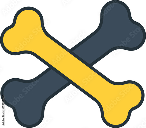 Two crossed bones, one yellow and one dark blue, forming a simple graphic illustration.