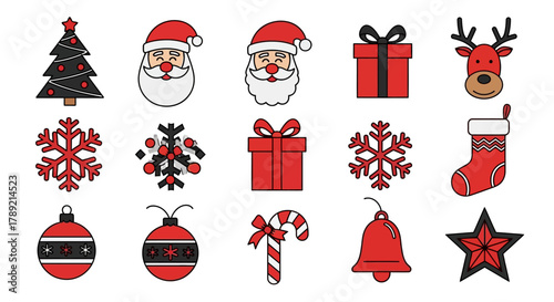 Festive Emblems: A collection of meticulously designed icons representing various elements of the holiday spirit, conveying the joy and enchantment of the season.