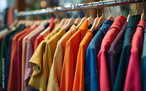 Wallpaper Mural Color-Coordinated Selection of Outerwear on Rack in Clothing Store, Assorted Fashionable Vintage Clothing on Hangers second-hand clothing,. High quality Torontodigital.ca