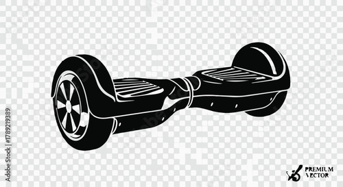 Sleek black hoverboard on a transparent background, representing modern personal transportation.