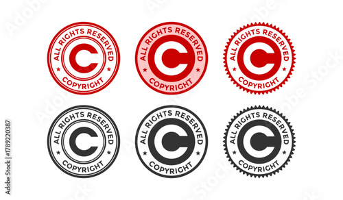 Circular copyright seal vector badge. Minimalist design for product packaging, website footer, and digital media to denote creative ownership and legal rights reserved.