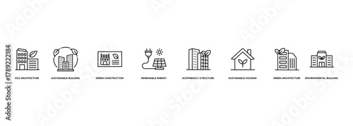 Banner Green Building Concept.icon. Eco Architecture, Sustainable Building, Green Construction, Renewable Energy, Ecofriendly Structure, Sustainable Housing, Green Architecture,Environmental Building