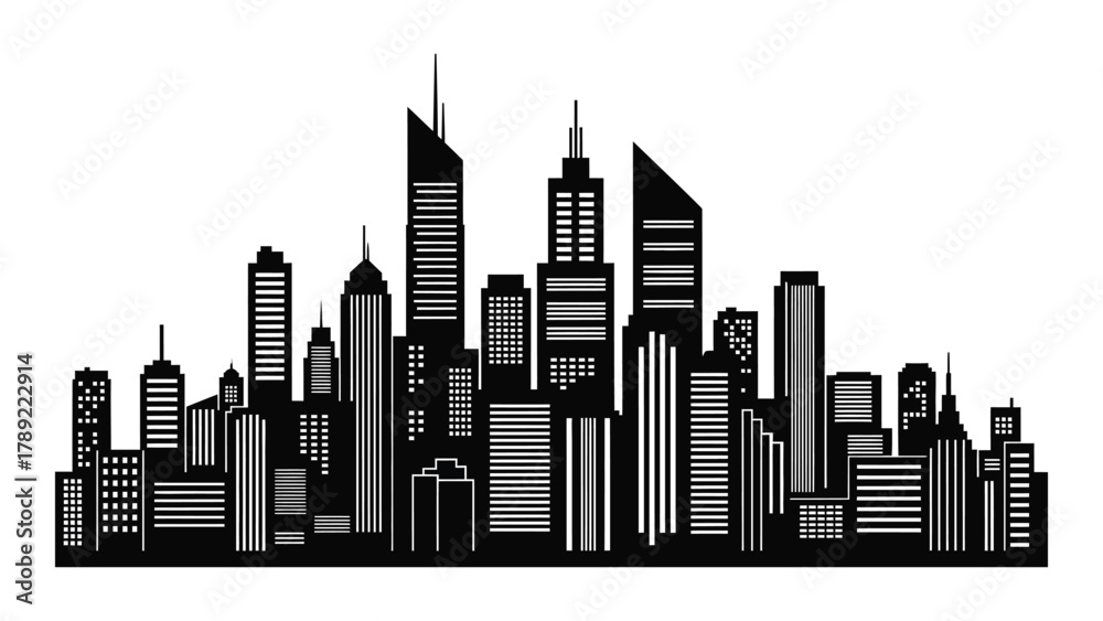 Fototapeta premium Modern city skyline silhouette isolated on white background, Vector
