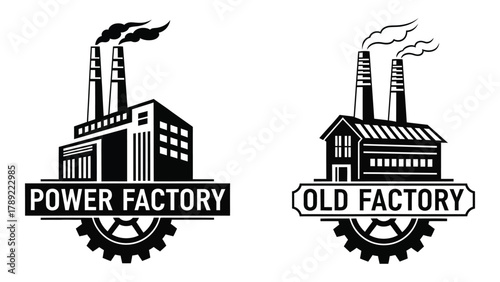Industrial factory silhouette logos isolated on white background, Vector