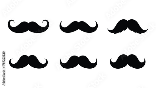 Mustache silhouette icons set isolated on white background, Vector