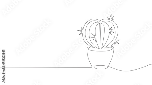 House cactus in a pot. Continuous one-line drawing. Continuous one-line drawing. House cactus in a pot. Vector illustration.