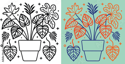 Vibrant monstera plant art in a pot, bringing modern botanical style and natural charm to any creative project.