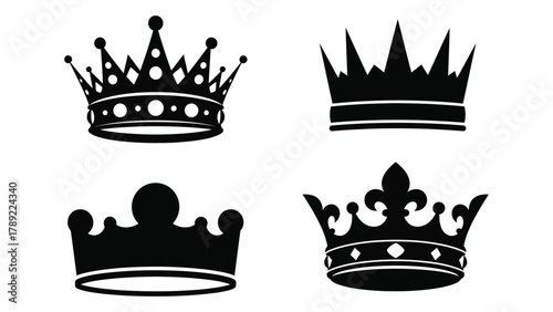 Crown silhouette collection isolated on white background, Vector