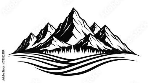 Mountain landscape silhouette isolated on white background, Vector