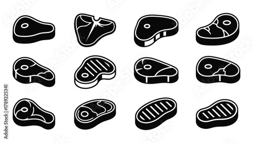 Meat steaks silhouette icon set isolated on white background, Vector