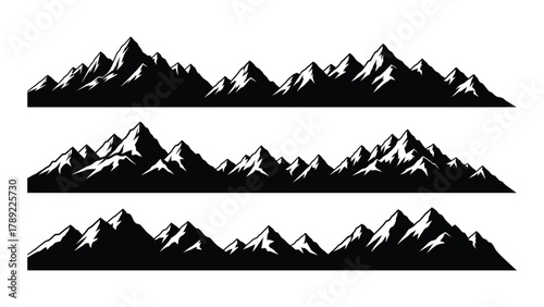 Mountain silhouette ranges isolated on white background, Vector